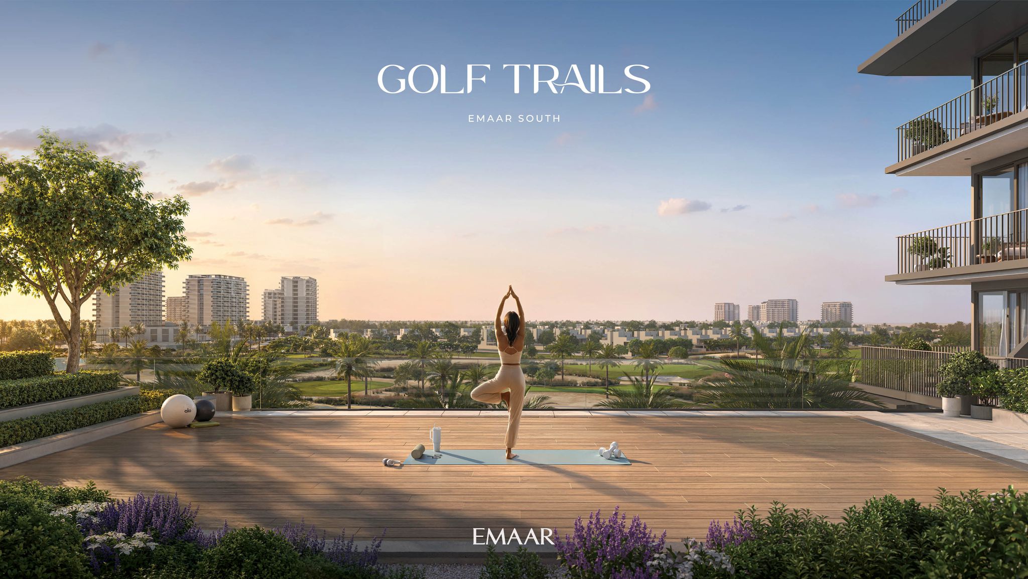 Landscaped community park at Golf Trails, Emaar South